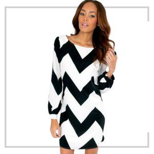 Tobi Black and White Chevron Dress, Size Small